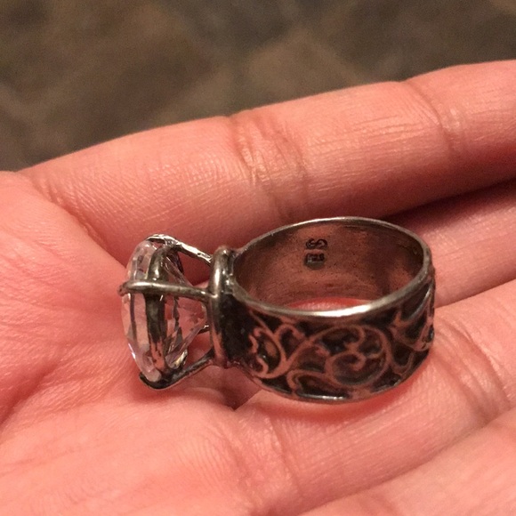 Size 6.5 sterling made in Israel ring large cz statement cocktail ring - Picture 7 of 11